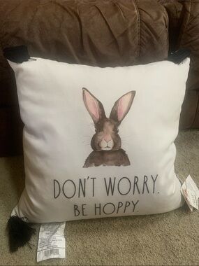 Rae Dunn Don’t Worry Be Hoppy Throw Pillow NWT